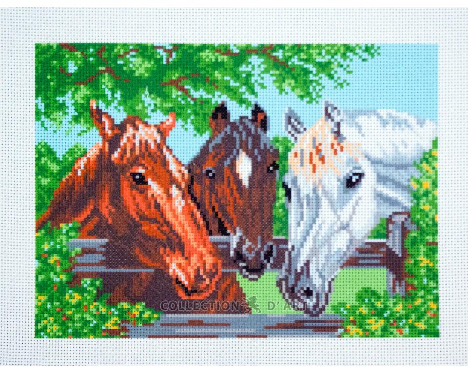 Три картины по номерам. Вышивка крестом лошади Матренин Посад. Канва с лошадьми. Схемы для вышивания крестиком лошади. Рисование по номерам на холсте.